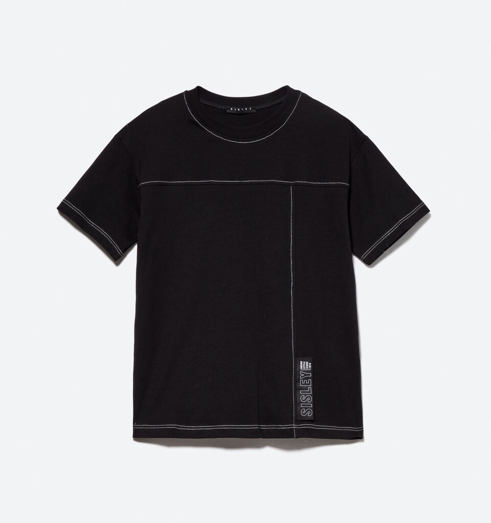 T-shirt à étiquette siglée - null - Noir | Sisley Young image number 1